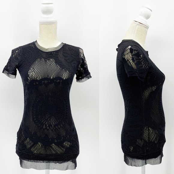 Jean Paul Gaultier Tops - Jean Paul Gaultier Soleil Black Lace Mesh Top Tee